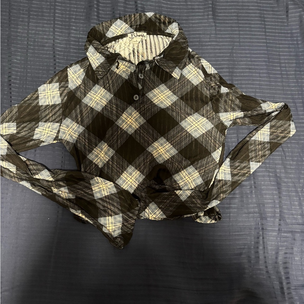 Plaid Button-Up Shirt - Blue and White
